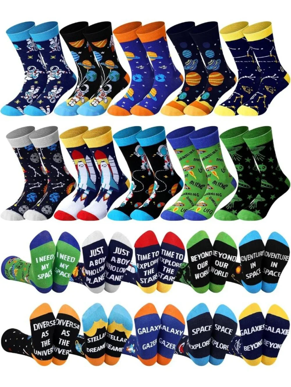 Colorful Galaxy Pattern Crew Socks - 10 Pairs Funny Space Socks for Teens, Gift